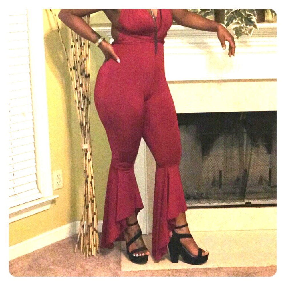 Halter tie up flare leg jumpsuit